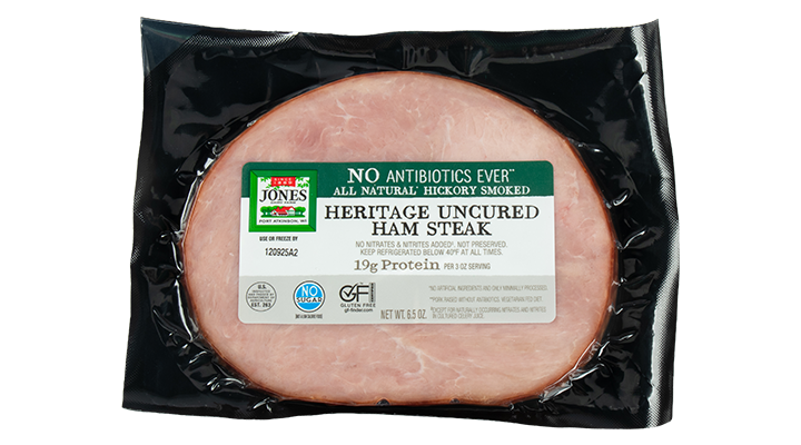 No Antibiotics Ever Heritage Uncured Ham Steak, Jones Ham Steak, Hickory Smoked Ham Steak, All Natural Ham Steak