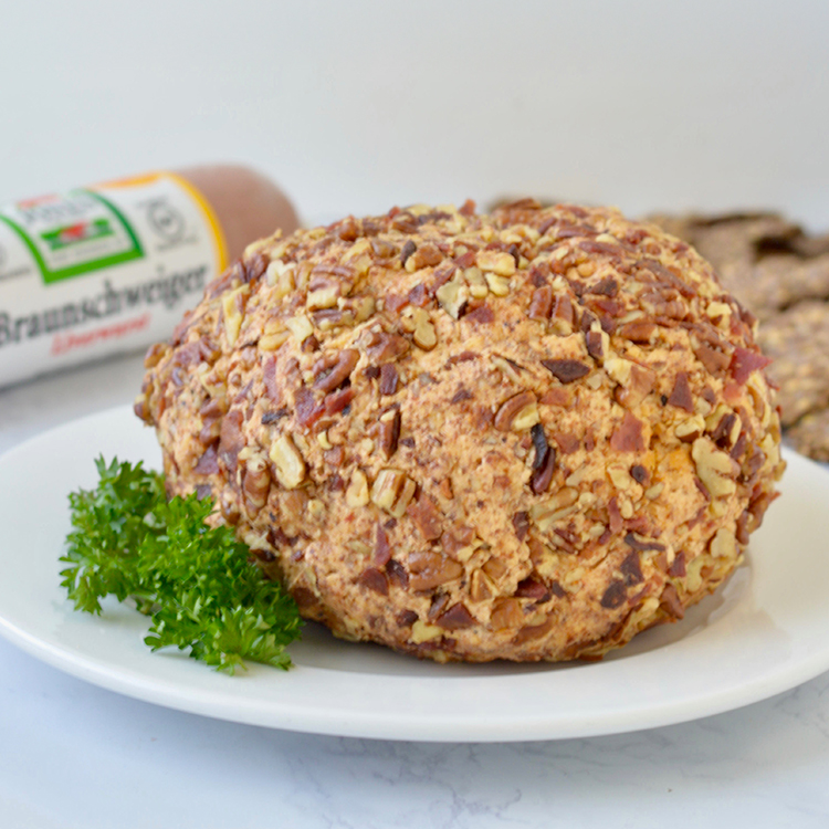 classic holiday cheeseball, throwback cheese ball, easy cheeseball recipe, holiday cheese ball recipes, liverwurst cheeseball, Braunschweiger cheese ball