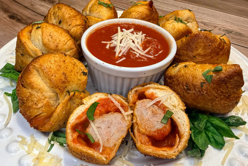 Cheesy Meatball Bombs with Marinara, Pizza Meatball Bombs Appetizer, Easy Meatball Appetizer, The Ultimate Easy Meatball Appetizer for Game Day and Parties