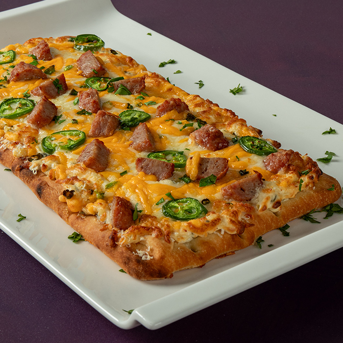 Jalapeno Popper Pizza with Pork and Bacon Meatballs