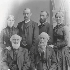storic portrait of the Jones family circa 1886, founders of Jones Dairy Farm in Fort Atkinson, Wisconsin