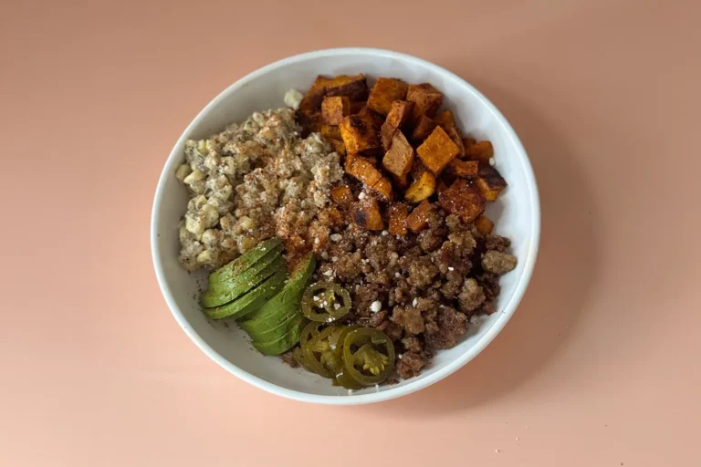 sausage sweet potato bowl recipe with street corn and lime