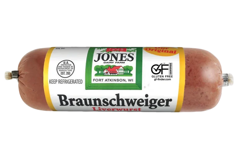 Jones Dairy Farm Original Braunschweiger Liverwurst chub, Certified Gluten-Free, made with premium dry aged bacon